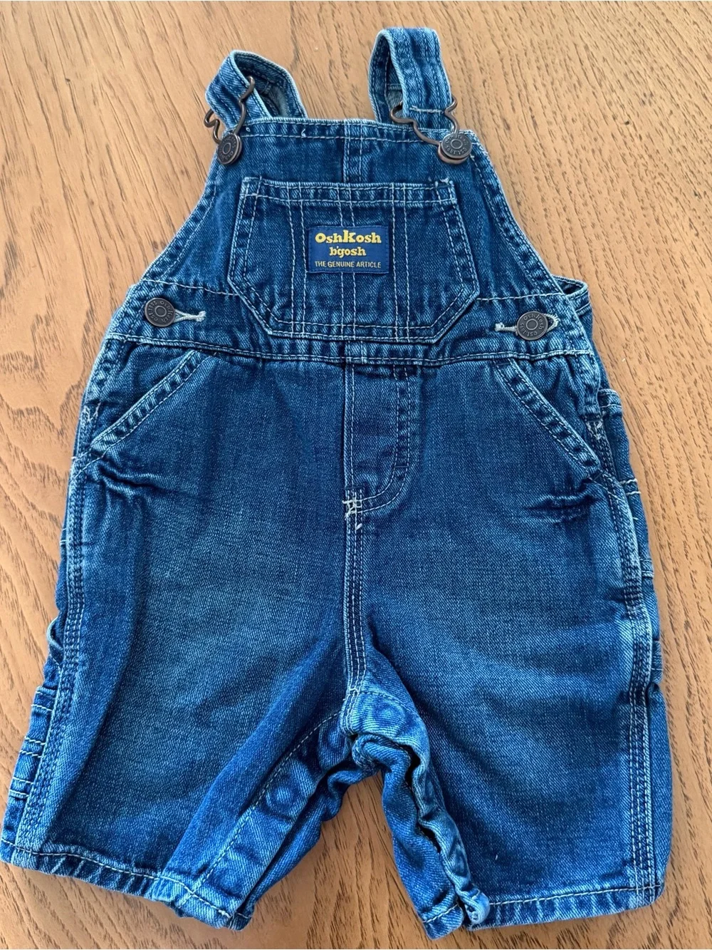Vintage OshKosh B’gosh Blue Denim Baby Overalls 3 Mos Snap Crotch USA Era
